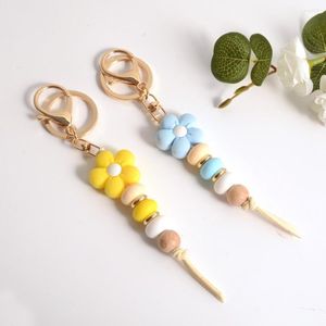 Keychains Flower Beads Tassel Women Silicon Bead Long Cute Daisy Mors dag Key Chain Bag Pendant Accessory Gifts