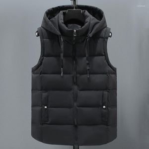 Men's Vests Nice Autumn Winter Black Men Hooded Brand Thick Warm Cotton Padded Sleeveless Jacket Parka Solid Zipper Waistcoat