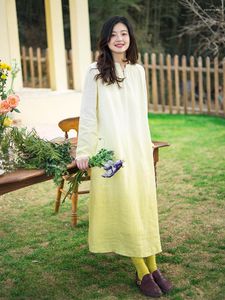 Casual Dresses Spring and Summer Gradual Change Red Hanging Dye Loose Linen Long Dress Women's Gown Sleeve