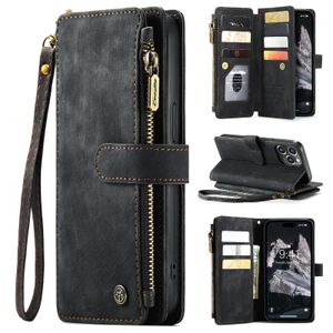 Caseme retro skórzane karty zamek błyskawicznych torba Portowa portfel na iPhone 14 Pro Max 12 13 x
