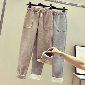 Pantaloni da donna Capris Inverno addensare lana di agnello calda donna pantaloni lunghi dritti larghi casual taglie forti 1