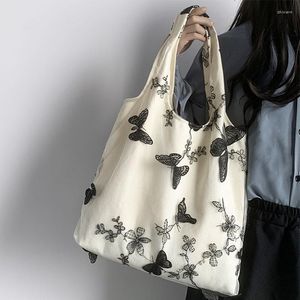 Evening Bags Fashion Butterfly Embroidery Handbags For Women Canvas Shoulder Bag Yarn Luxury Designers Tote Casual Shopping Purses