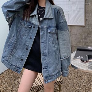Jackets femininos vintage jeans de tamanho grande coreano chique sólido solto solto casual jean jean jean