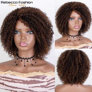 Synthetische Perücken, kurze lockige Perücken für Frauen, schwarze Afro-Bombenperücke mit Pony, Echthaar, brasilianische Remy-Faser, ohne Klebstoff, lang, verworren, 230227