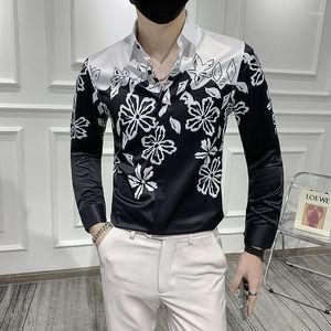 Camicie casual da uomo 2023 Primavera e autunno Moda uomo Stampa Camicia da smoking a maniche lunghe Slim Nero Bianco Colletto rovesciato