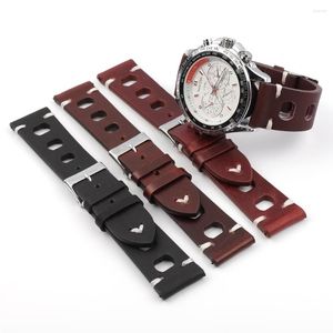 Watch Bands Genuine Leather Strap Three Holes Breathable Soft Band 18mm 20mm 22mm 24mm Vintage Brown Cowhide Belt For Men