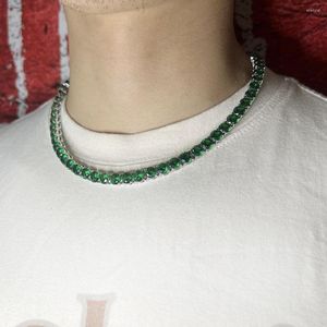 Catene Ulj 7mm Emerald Green Color Chain Tennis Catena One Fila Collana Zircone Link per uomini Women Hip Hop Jewelry