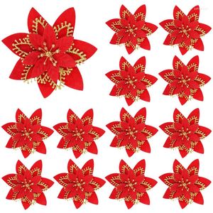 Decorative Flowers 3/5/10pcs Christmas Red Artificial Flower Decoration Xmas Party Tree Fake Ornament DIY Wedding Decor Navidad