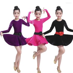 Scene Wear Girl Training Dance Dress Autumn and Winter Sydkorea Plush Thicked Clothing Children's Latin Costume Ballet Uniforms
