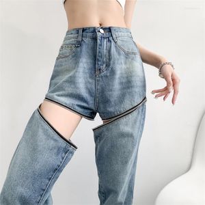 Women's Jeans 2023 Women Removable Pants Fashion Y2K Summer Shorts Blue Office Lady Straight Denim Sexy High Waist Trousers