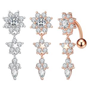 Flower Star Reverse Navel Piercing Surgical Steel Crystal Zircon Sexy Belly Button Rings Belly Piercing Nombril 1.6mm*10mm