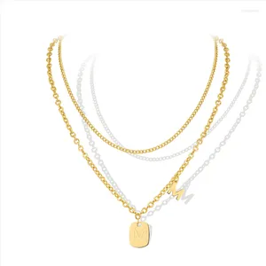 Hänghalsband trendiga smycken 18K guldpläterad rostfritt stål dubbelskikt bokstav m charm fyrkantig halsband för kvinnor