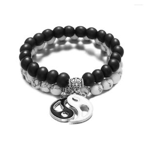 Strand Tai Chi Yin Yang Couple Bracelets Alloy Pendant Beaded Bracelet Necklace Matching Lover Jewelry