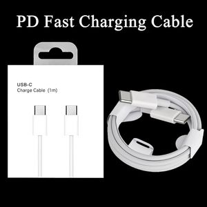 1m 3ft 2m 6ft USB C para cabos tipo C PD Cabo de carregamento rápido para Samsung Cabo de carregamento de dados Cabos de carregador de telefone de alta qualidade com caixa de varejo