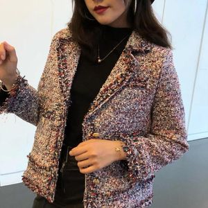 Kvinnorjackor Spring Autumn Women's Purple Textured Lapel Single-Breasted Long Sleeve Pocket Design Short Jacket Chic Fashion Girl