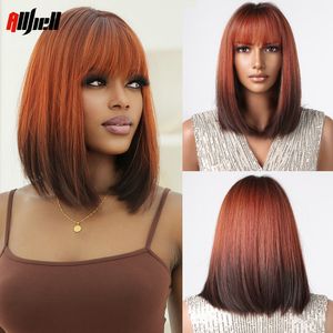 Copper Ginger Orange Short Straight Synthetic Wigs with Bangs Red Brown Cosplay Ombre Wig for Women Natural Hair Heat Resistantf