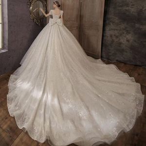 Long Pearls ball gown wedding dresses Tulle Princess Bridal sequined backless Plus Size Country Vintage Lace Wedding Dresses Korean Wed Dress sexy Vestido De Noiva