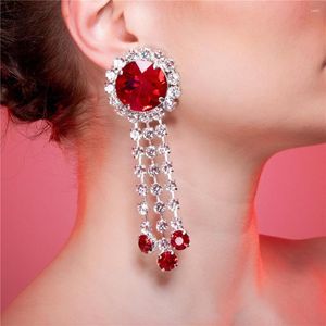 dangle earrings赤色のカラフルなウォータードロップクリスタル長いタッセルラインストーンイヤリング