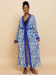 Casual klänningar Zabra randig lång kimono klänning Vår/sommar 2023 Kvinnor Kläder Tunika Front Open Holiday Beach Wear Maxi Q1499