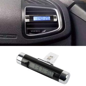 Decorações de interiores Termômetro de relógio de carro eletrônico portátil 2 em 1 Digital LCD Display Automotive Black Backlight