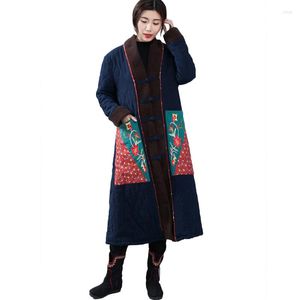 여자 트렌치 코트 LZJN 민족 겨울 코트 여성 파카 중국 스타일 패딩 재킷 패치 워크 가을 외투 카바 겨울 자스 댐 Jaqueta