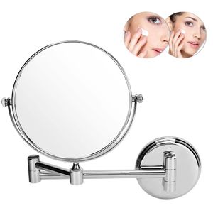 Espelho de vaidade extensível 3x maquiagem montada na parede espelhos cosméticos duplo lado, redondo, 8 polegadas