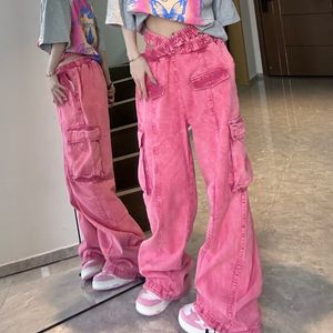 Kvinnors shorts mode slips färg rosa designkänsla liten söt cool hög midja jean y2k vintage bred ben rak trend 230428