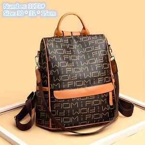 Factory wholesale ladies shoulder bag 2 colors soft printed leather backpacks simple Joker Brown anti-theft leisure backpack street popular letter handbag