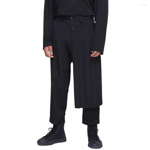 Pantaloni da uomo Gonne a doppio strato Tendenza moda uomo Pantaloni pieghettati decostruiti neri Abbigliamento maschile casual senza genere