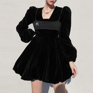 Abiti casual Dark Metal Black Gothic Lantern Sleeve A Line Abito con orlo grande Spring Shape Cute Sweet Lolita Dolls Preppy Stylish