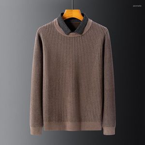 SWEATERS SWEATERS MĘŻCZYZN MĘŻCZYZN STRISED Autumn zima Wysokiej jakości ciepłe pluszowe anty-piwnice dwuczęściowy zestaw gruby