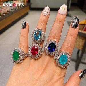 Solitaire Ring Trend 10*14mm Ruby Emerald Sapphire Paraiba Tourmaline Rings for Women Vintage Gemstone Party Fine Jewelry Gift Accessories 230428