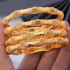 Bangle 4pcs/lot ethiopia 24K Золотые браслеты для женщин ювелирные украшения африканские свадебные подарки свадебные вечеринки Микровиночный циркон браслет Франция