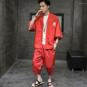 Ethnic Clothing M-5XL Men Traditional Clothes Kimonos Print Japanese Kimono Shirt Sets For Yukata Robe And Pant Set Two Pieces XXXXXL