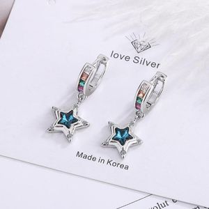 Stud Earrings Fashion Female 925 Sterling Silver Blue Five-pointed Star Inlaid Cubic Zircon Small For Women Wedding Jewelry