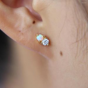 Stud Earrings TOP Quality Fashion Delicate Design Two Stone Fire Sparking Opal Cz PRONG Setting 925 Sterling Silver Women Girl Earring