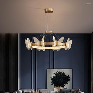 Lâmpadas pendentes Lâmpada de borboleta nórdica Todo o cobre Light Luxury Litelier Lustre para decoração Scona de parede de quarto