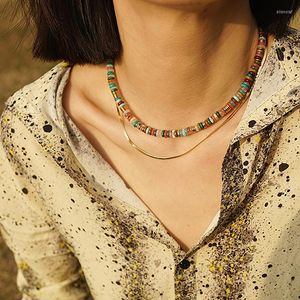 Chains Natural Semi-precious Stone Bead Colorful UFO Dish Necklace Female Minority Design Ins Colored Beads Overlapping Clavicle Chain