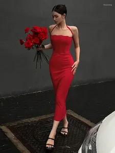 Casual Dresses Ladies Sexy Club Wear Y2K Clothes Sleeveless Backless Side Slit Bodycon Midi For Women Birthday Party Vacation Outfits