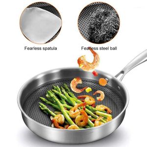 Pans Stainless Steel Non-stick Frying Pan Egg Steak Double-Sided Honeycomb No Oil Smoke Uncoated Wok Kitchen Cook Pot