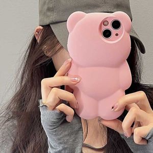 Ins Japan Cute 3D Candy Color Bear Plain Phone Case For iPhone 13 12 11 Pro XS Max X XR Cartoon Animal Shockproof Soft Cover