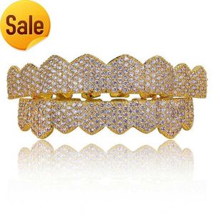 Hip Hop Grillz Denti Fashion Body Jewelry Cubic Zirconia Ice Out Gold Grillz Griglie dentali Freeshipping