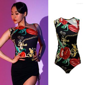 Stage Wear Retro Printing Latin Dance Lets Women Tango Chacha Performance/Competition Costume Praktyka bez rękawów YS2037