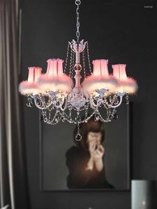 Подвесные лампы корейская комната принцесса люстра детская лампа европейская розовая спальня декоративная американская девушка красивая хрусталь