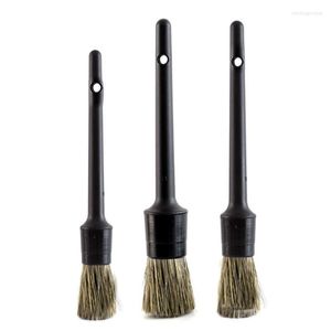 Car Sponge Natural Boar Hair Brush Set Soft Bristle Cleaning Brushes Kits Wheel Wash Exterior Accessories 3PcsCar