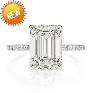 Alianças de casamento com diamante de moissanita e corte de esmeralda de prata esterlina 925 para mulheres com proposta de luxo anel de noivado