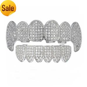 Grills Passed Test Bling Diamond Teeth Grillz Set Top Bottom 925 Sterling Silver Moissanite Grills Dental Mouth Hip Hop Fashion Jewelry R