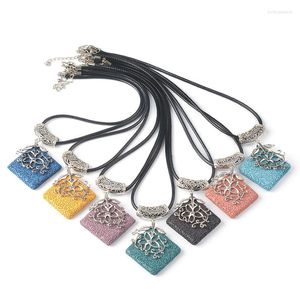 Colares pendentes delicados de pedra natural vulcânica lava colorido quadrado metal metal suéter suéter jóia colar de jóias presente