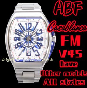 ABF / FM Vanguard Yachting V45, 44x54mm Sapphire Crystal Glass ETA2824 Mekanisk rörelse, premiumgummistrem, stålbälte diamant-anklövd version vit en