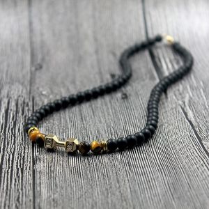 Choker Chokers Vintage Lava Stone Rose Gold Silver Color Barbell Men Necklace Beaded Matte Balck Beads Jewelry For And Women NSN015